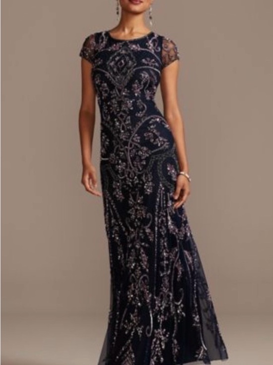 Pisarro Nights Dresses & Skirts - NWT Pizarro Nights Navy Bead and Sequin Embellished Scoopneck Mesh Gown, sz 14